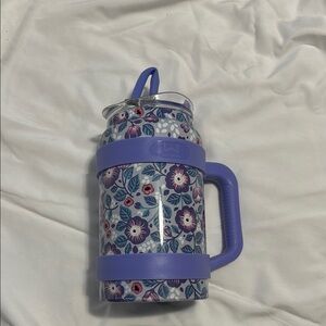 Floral Insulated Water Bottle with Purple Handle